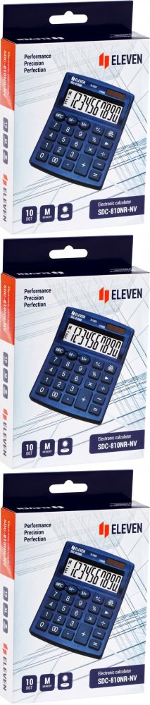 3x Kalkulator biurowy Eleven SDC-810NRNVE, 10 cyfr, granatowy