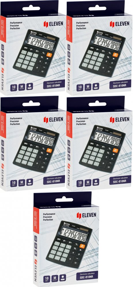 5x Kalkulator biurowy Eleven SDC-810NR, 10 cyfr, czarny