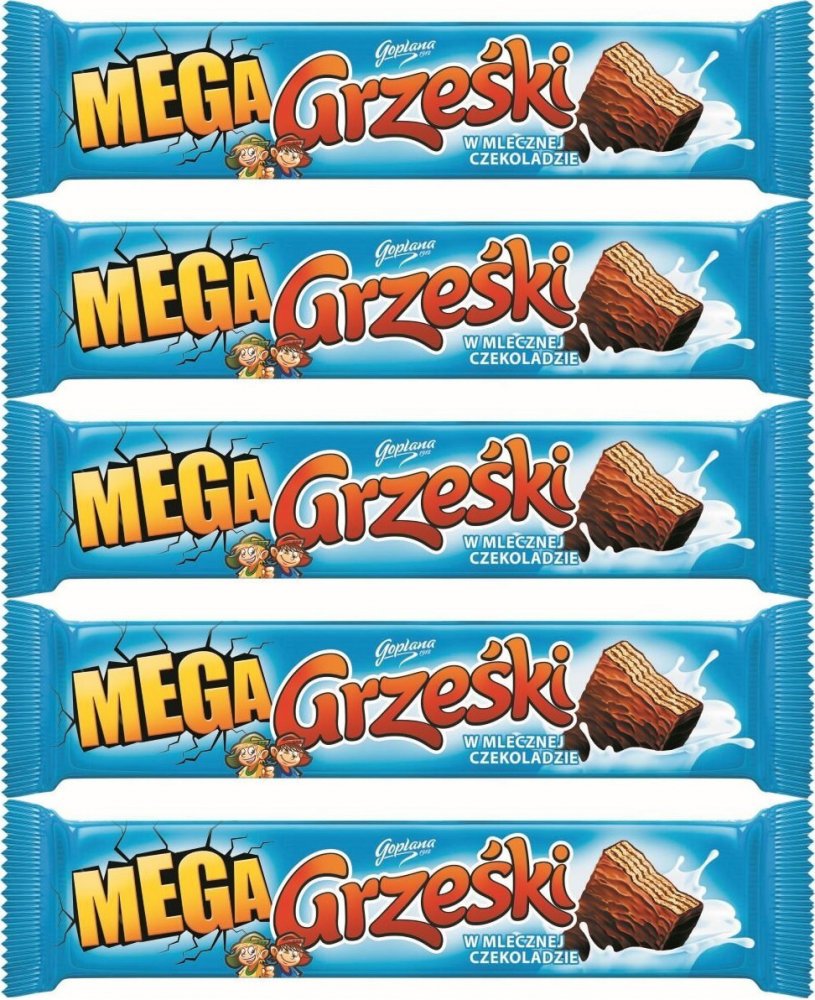 5x Wafle Grześki Mega, w czekoladzie mlecznej, kakaowy, 48g