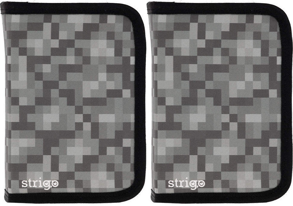 2x Piórnik 1-komorowy Strigo Blocks, dwuklapkowy, bez wyposażenia, 20x13x4cm, szary