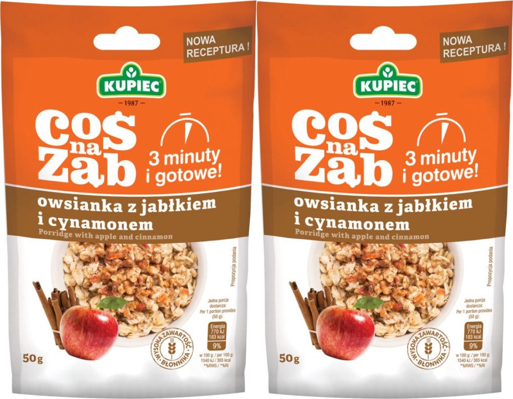 2x Owsianka Kupiec Coś na ząb, jabłko/cynamon, 50g