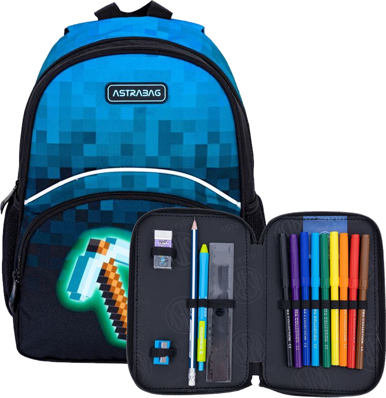 Zestaw: Plecaczek + piórnik z wyposażeniem Astra Astrabag Pixel