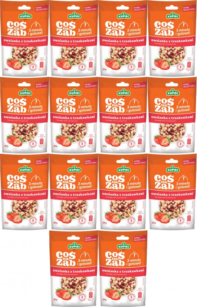 14x Owsianka Kupiec Coś na ząb, z truskawkami, 50g