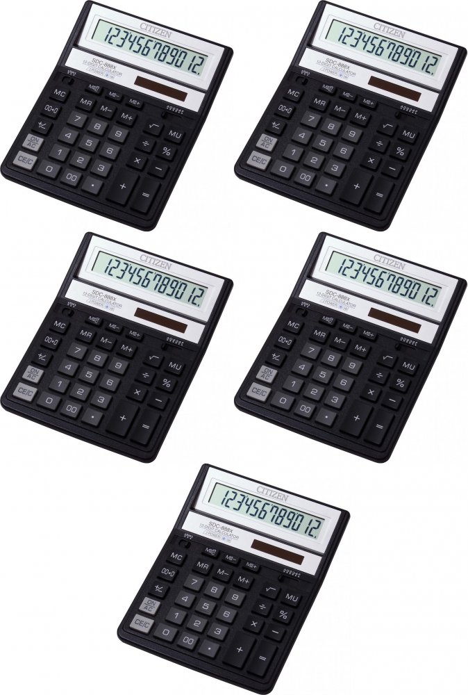 5x Kalkulator biurowy Citizen SDC-888X, 12 cyfr, czarny
