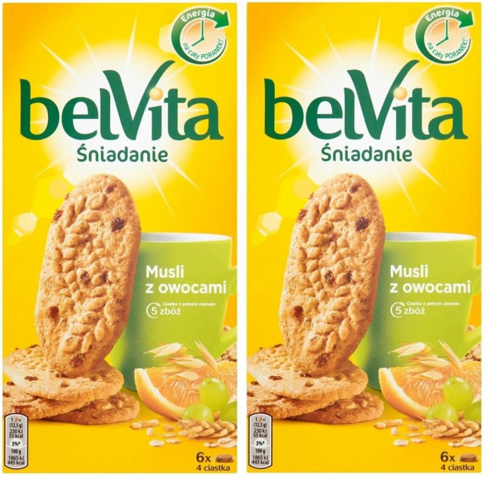 2x ciastka zbożowe BelVita, musli z owocami, 300g