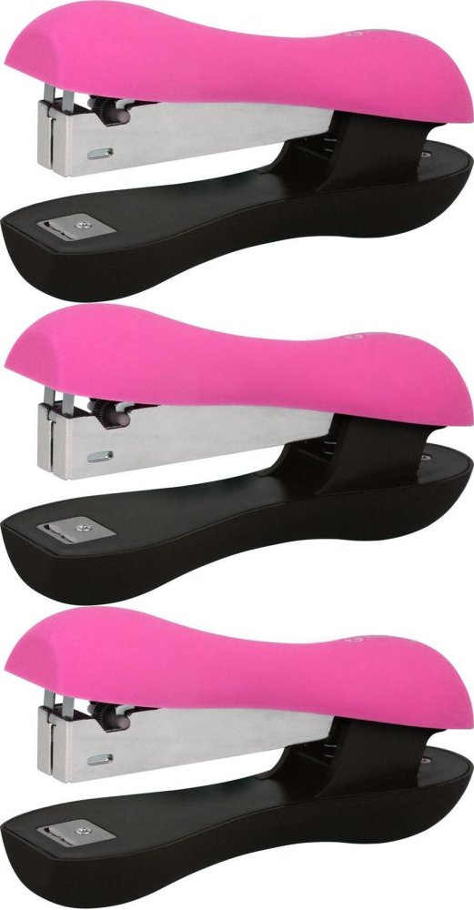 3x Zszywacz biurowy MemoBe Soft Touch, do 16 kartek, różowo-czarny