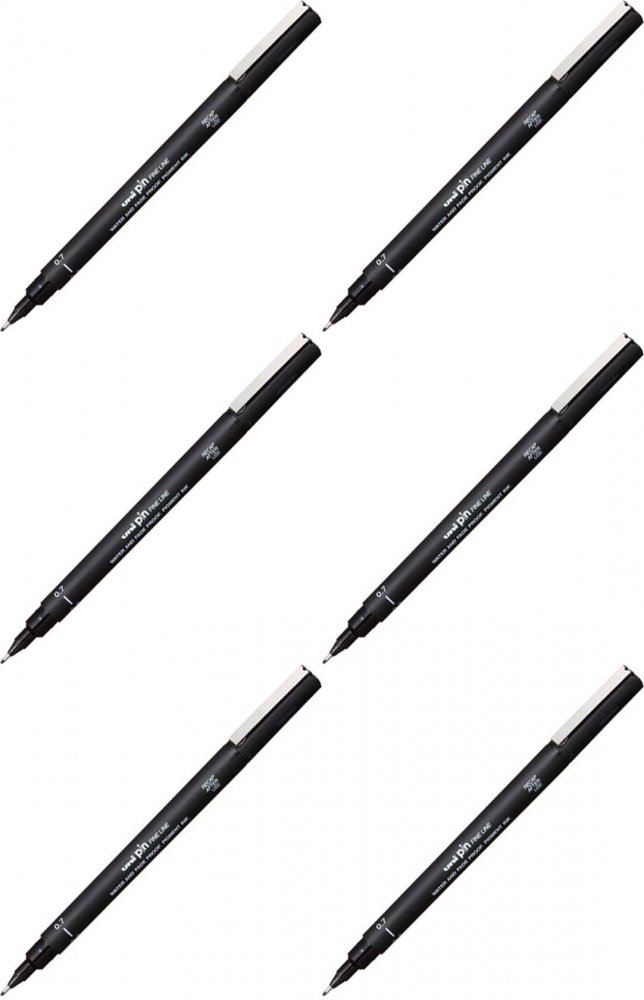 6x Cienkopis kreślarski Uni PIN-200, 0.7mm, czarny
