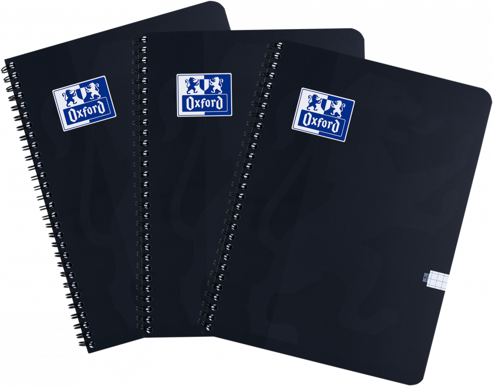 3x Kołonotatnik Oxford Esse, A4, w kratkę, 80 kartek, okładka kartonowa, czarny