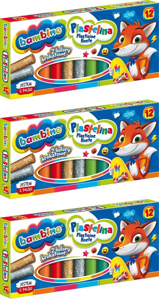 3x Plastelina Bambino Zwierzaki Uczniaki, 12 kolorów