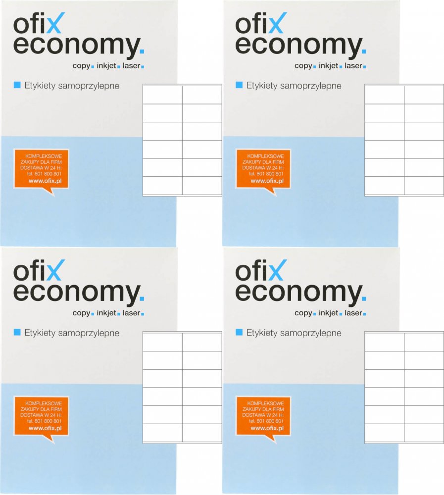 4x Etykiety samoprzylepne Ofix Economy, 105x48mm, 100 arkuszy, biały