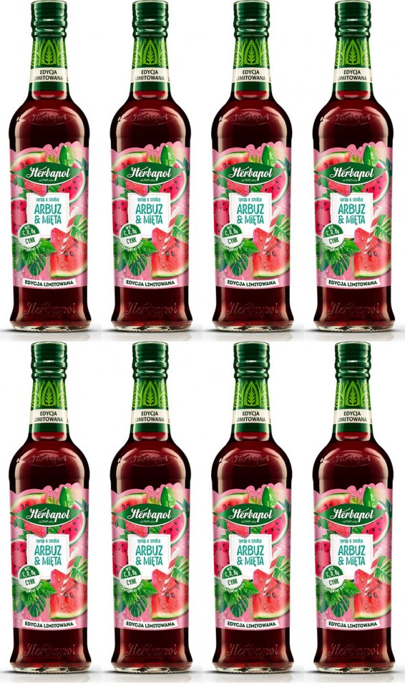 8x Syrop Herbapol Sezonowe Smaki, arbuz i mięta, 420ml