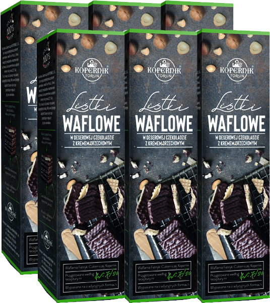6x Listki waflowe w deserowej czekoladzie Kopernik Premium, z kremem orzechowym, 112g