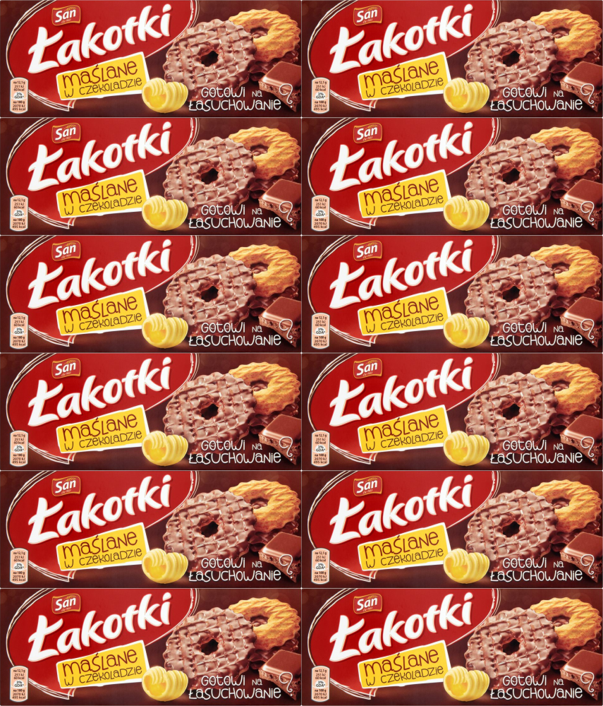 12x Ciastka San Łakotki Maślane, w mlecznej czekoladzie, 146g