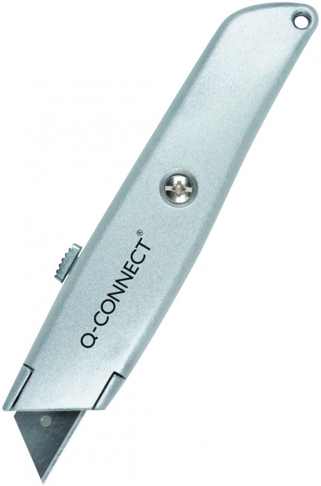 Nóż tapicerski z blokadą Q-Connect, 18 mm, metalowy, szary