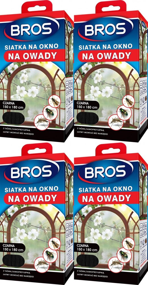 4x Siatka na okno Bros, 150x180cm, czarny