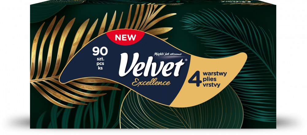 Chusteczki higieniczne Velvet Excellence, w kartoniku, 90 sztuk, mix wzorów