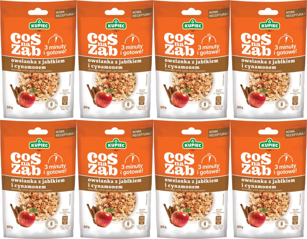 8x Owsianka Kupiec Coś na ząb, jabłko/cynamon, 50g