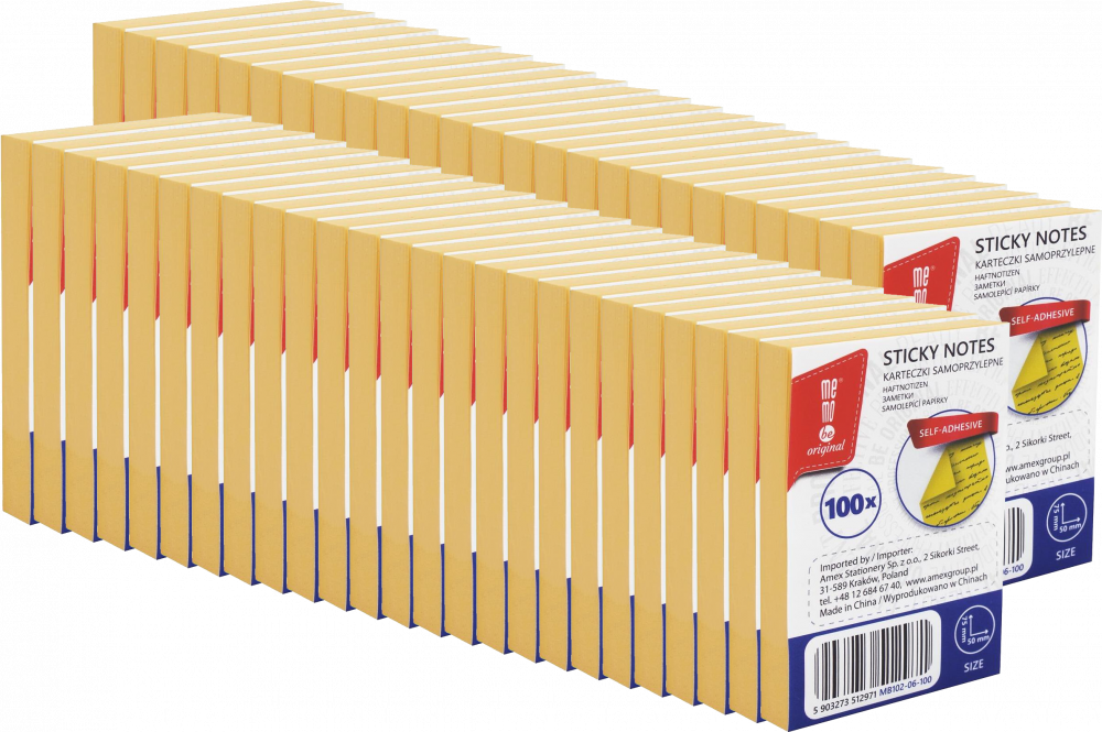 50x Karteczki samoprzylepne MemoBe, 50x75mm, 100 karteczek, żółty