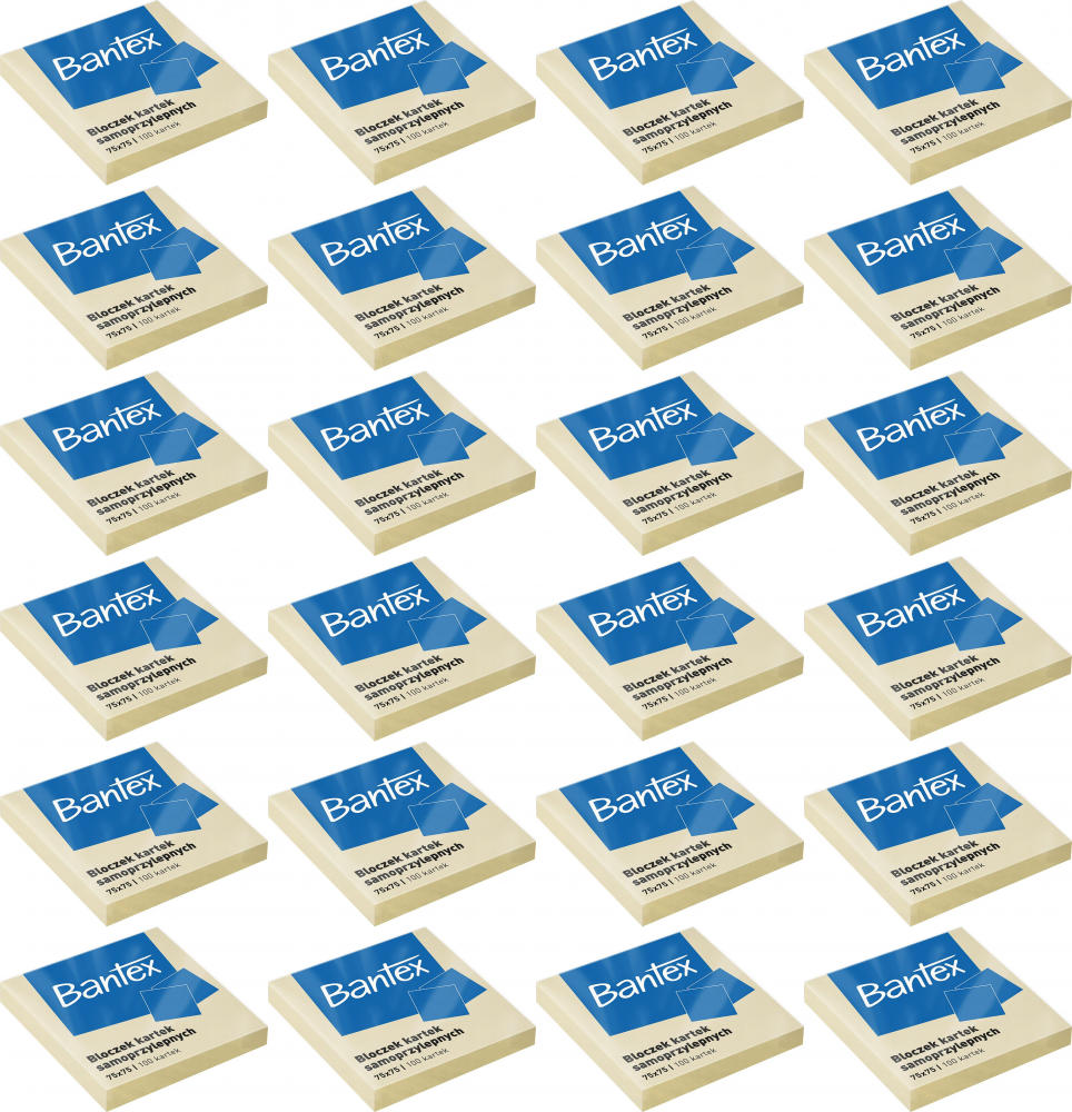 24x Karteczki samoprzylepne Bantex, 75x75mm, 100 karteczek, żółty