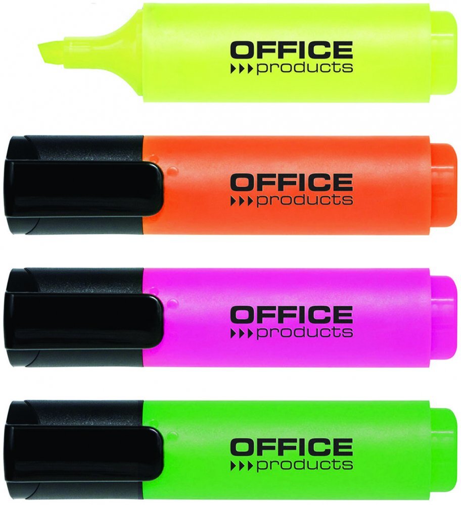 10x zakreślacz Office Products, ścięta, 4 sztuki, mix kolorów