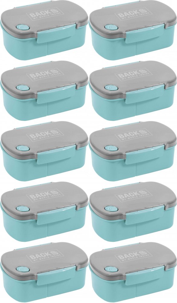 10x Lunchbox BackUP 5, bez BPA, 3 komory, 17x11x7cm, szaro-seledynowy