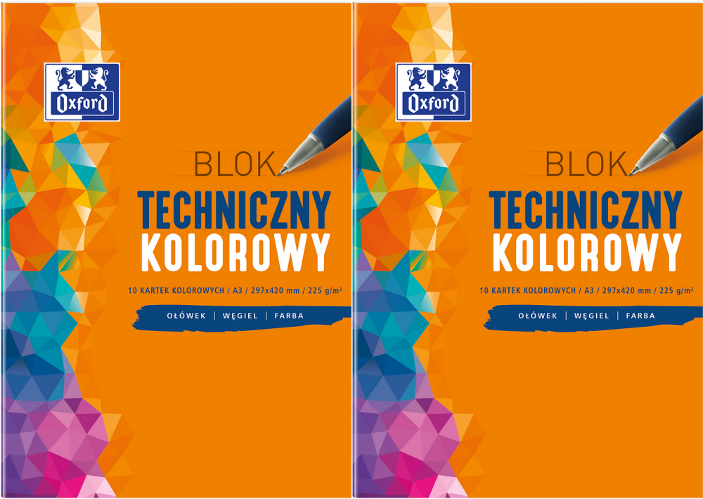 2x Blok techniczny Oxford, A3, 10 kartek, kolorowy, barwiony w masie