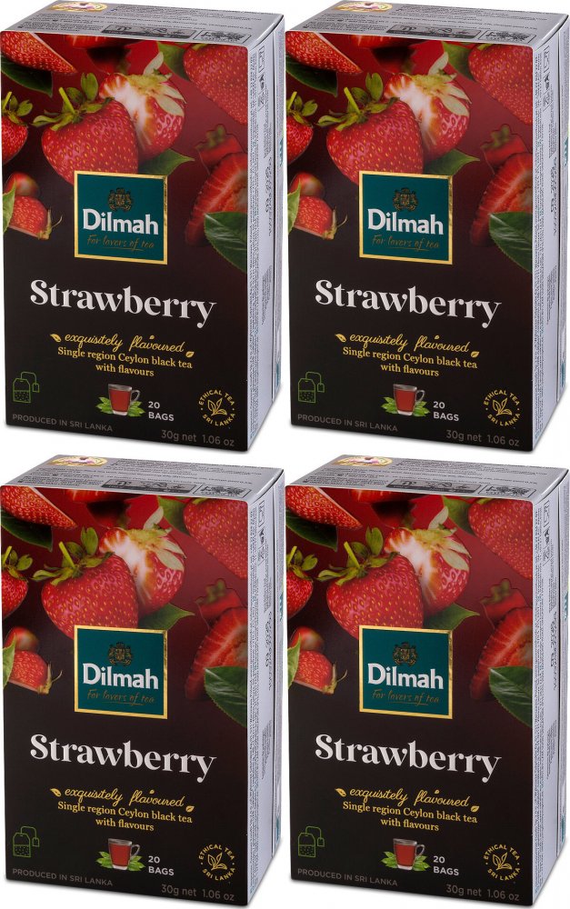 4x Herbata czarna aromatyzowana w kopertach Dilmah Strawberry, truskawka, 20 sztuk x 1.5g