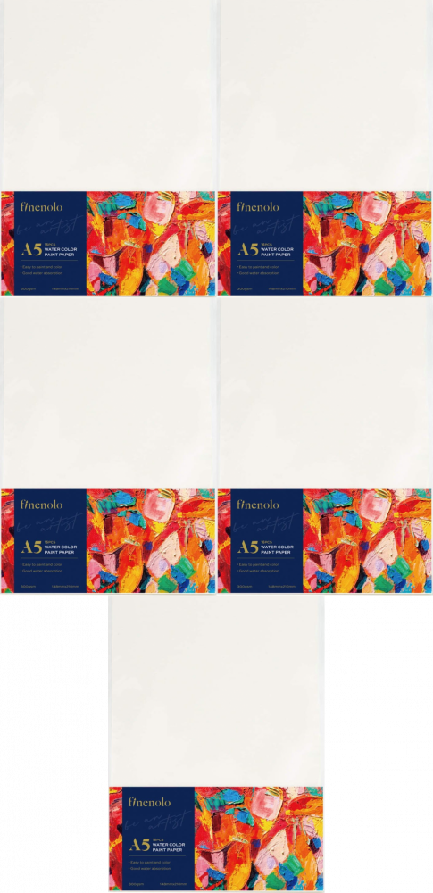 5x Papier akwarelowy Deli Finenolo, A5, 300g/m2, 16 kartek, biały