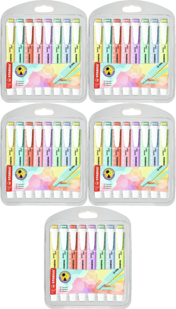 5x Zakreślacz Stabilo Swing Cool Pastel, ścięta, etui, 8 sztuk, mix kolorów
