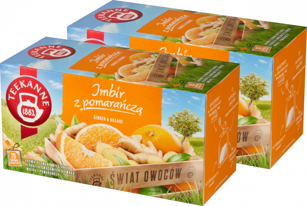 2x herbata owocowa w kopertach Teekanne Orange&Ginger, pomarańcza i imbir, 20 sztuk x 2.5g