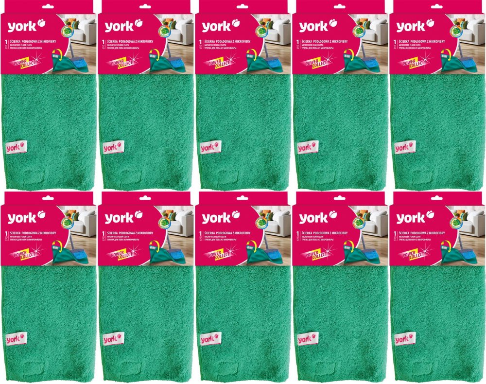 10x Ścierka podłogowa York Power Collect, mikrofibra, 50x60cm, zielony