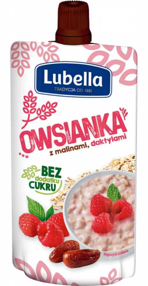Mus owsianka Lubella, maliny, daktyle, bez cukru, 100g