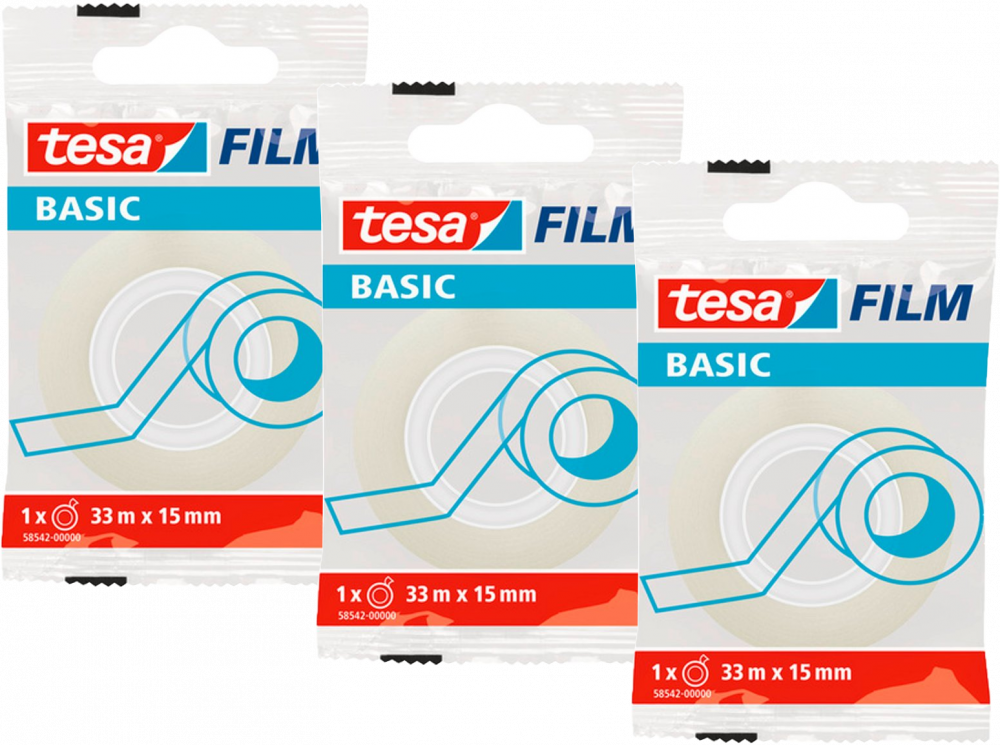 3x Taśma klejąca Tesa Basic, 15mmx33m, przezroczysty