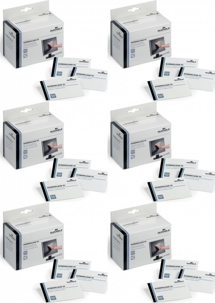 6x Chusteczki do czyszczenia ekranów, tabletów i laptopów Durable Screenclean, 50 sztuk