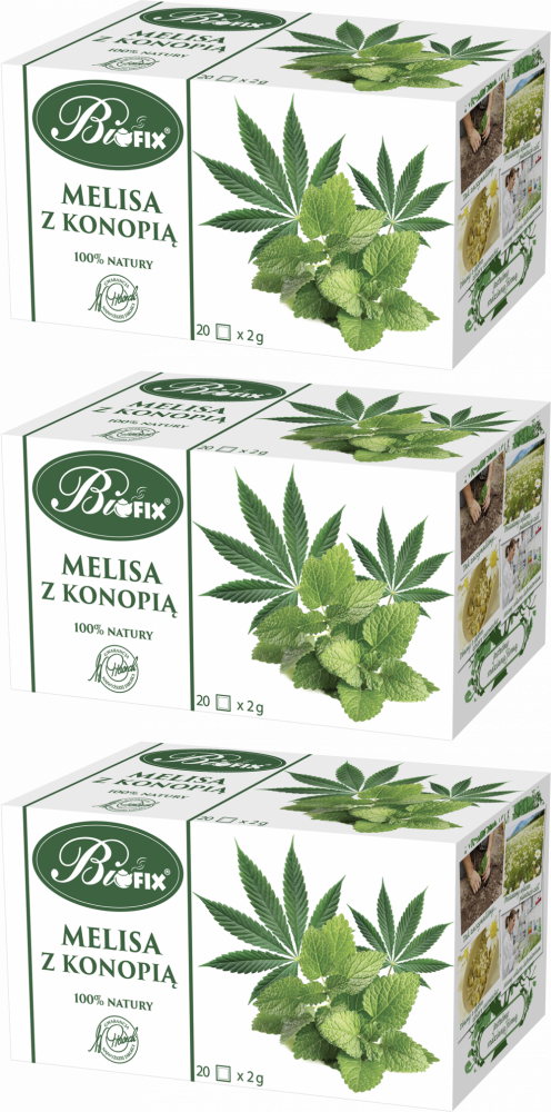 3x Herbata ziołowa w torebkach Bifix, melisa z konopią, 20 sztuk x 2g