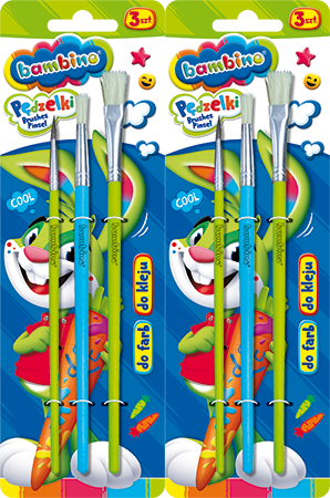 2x Zestaw pędzli Bambino Zwierzaki Uczniaki, do farb i kleju, 3 sztuki, rozmiar 4/8/16
