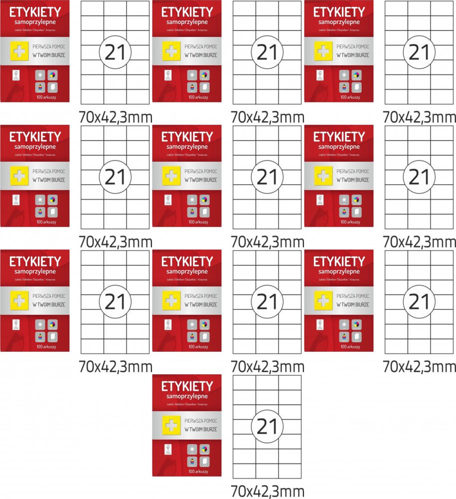 10x Etykiety samoprzylepne Dalpo Memo Label, 70x42.3mm, 100 arkuszy, biały