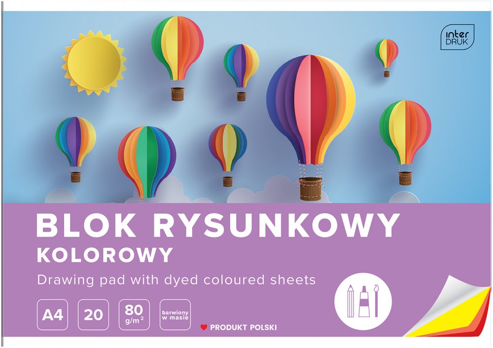 Blok rysunkowy Interdruk, A4, 20 kartek, kolorowy