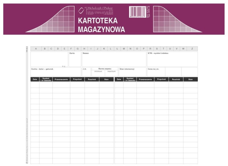 Druk akcydensowy Kartoteka magazynowa MiP 344-3, A5, offsetowy, 50k