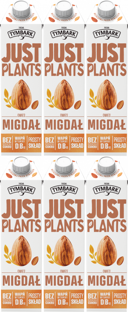 6x Napój owsiano-migdałowy Tymbark Just Plants, bez cukru, 1l