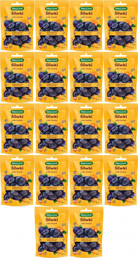 18x Śliwki suszone całe owoce Bakalland, 45g