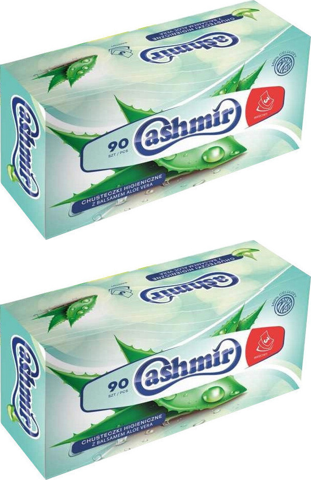 2x Chusteczki higieniczne Cashmir z balsamem Aloe Vera, w kartoniku, 90 sztuk