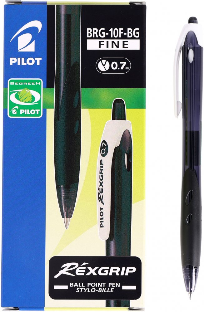 10x Długopis automatyczny Pilot, Rexgrip Begreen, 0.7mm, czarny
