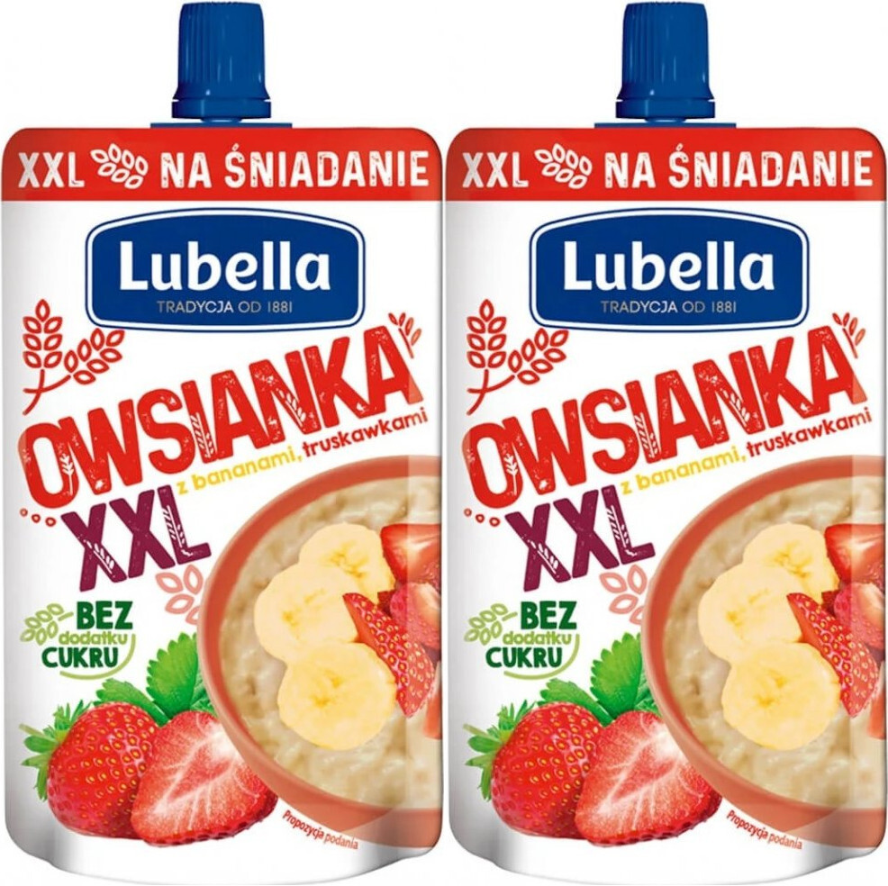 2x Mus owsianka XXL Lubella, truskawka, banan, bez cukru, 170g