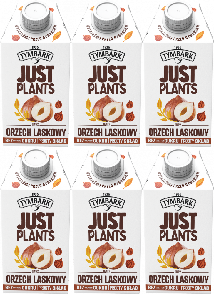 6x Napój owsiany Tymbark Just Plants, bez cukru, orzech laskowy, 0.5l