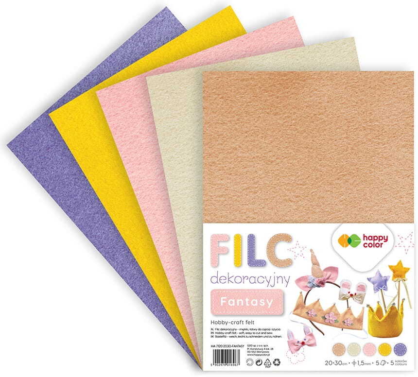 Filc dekoracyjny Happy Color Fantasy, 20x30 cm, 1.5 mm, 5 arkuszy, 5 kolorów