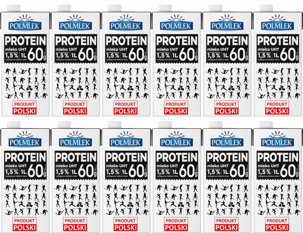 12x Mleko proteinowe Polmlek, UHT, 1.5%, 1l