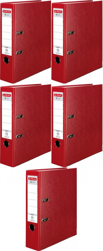 5x Segregator A4 Herlitz Q.file, 80mm, czerwony