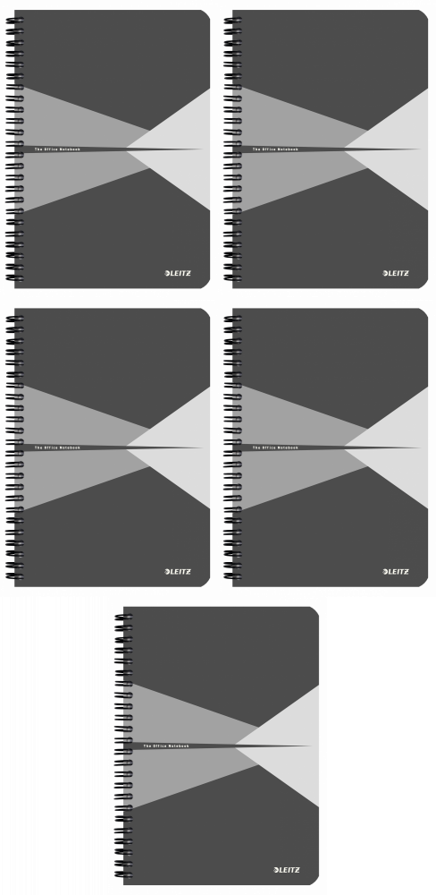 5x Kołonotatnik Leitz Office Card A5, w kratkę, 90 kartek, okładka kartonowa, szary