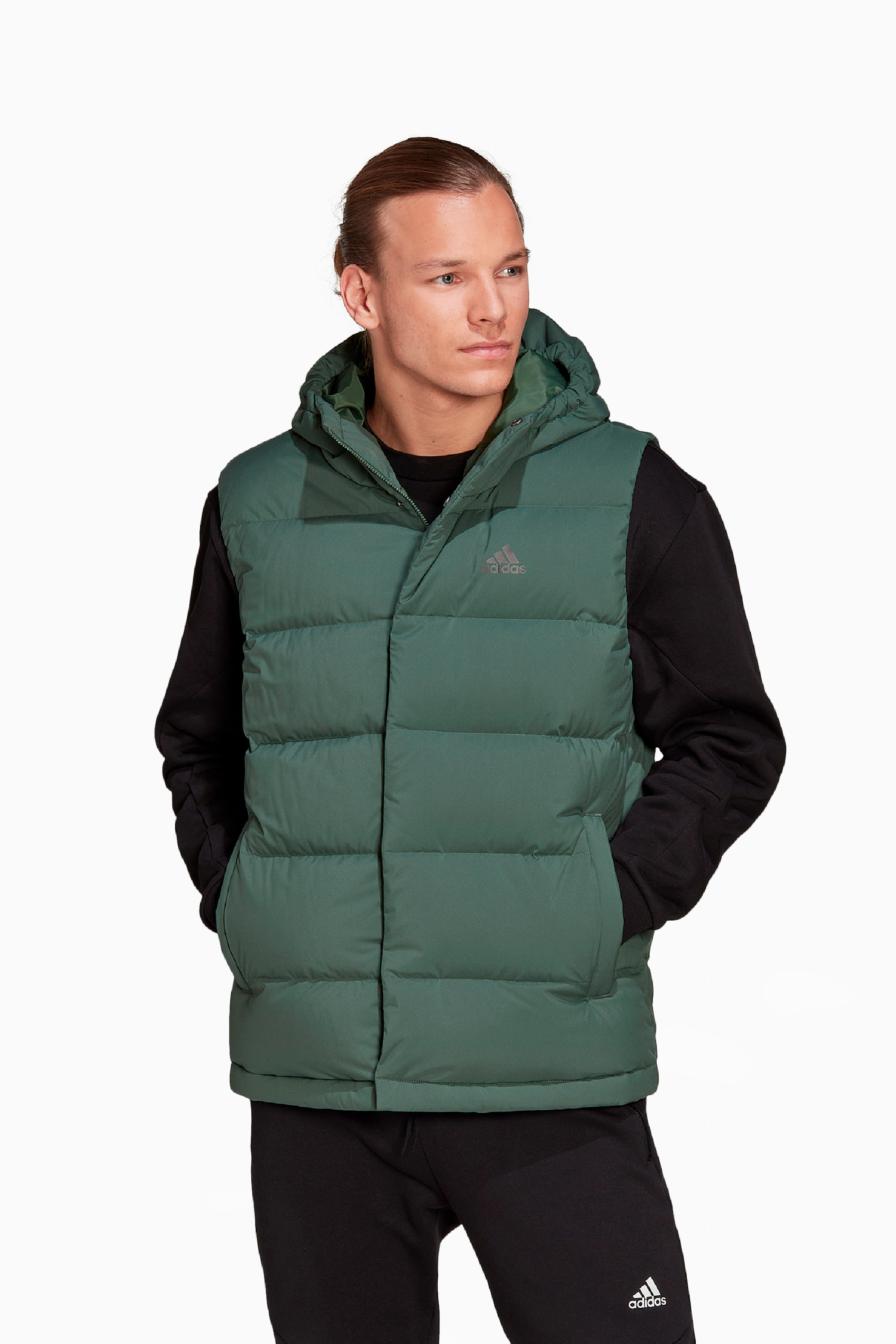 Kamizelka z kapturem adidas Helionic Hooded Down - Zielony